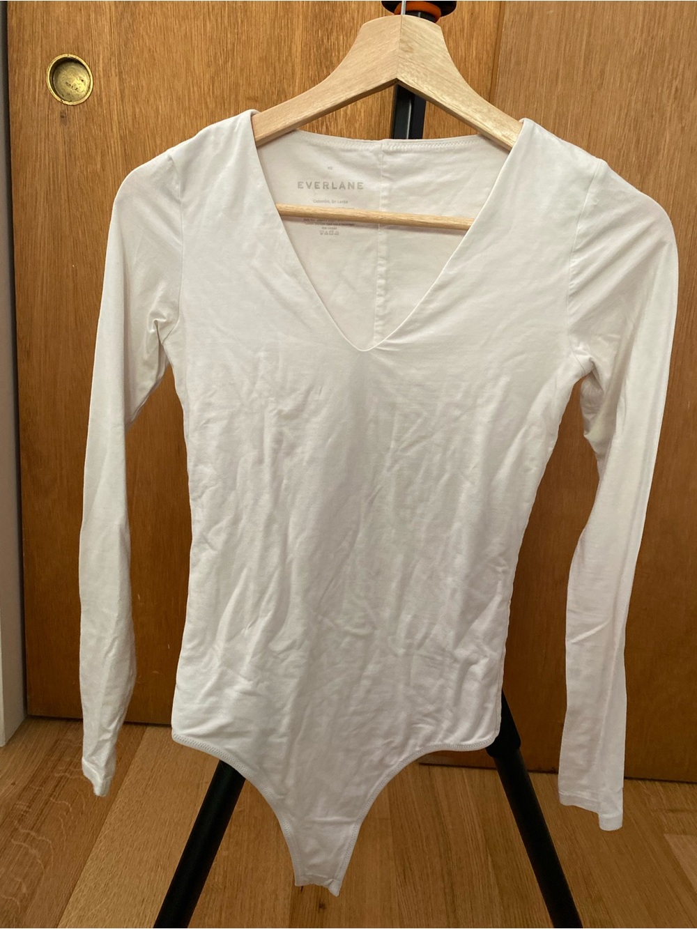 Everlane White Long-Sleeve V-Neck Bodysuit